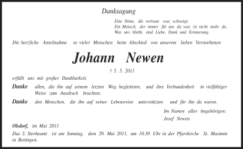 Traueranzeige von Johann Newen von TRIERISCHER VOLKSFREUND
