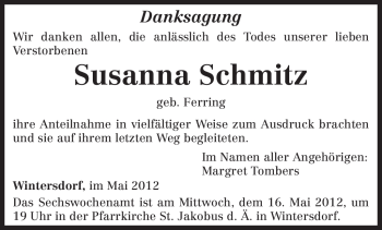 Traueranzeige von Susanna Schmitz von TRIERISCHER VOLKSFREUND