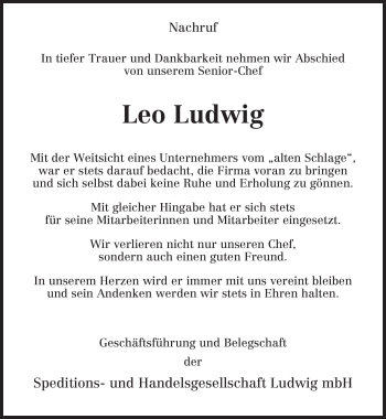 Traueranzeige von Leo Ludwig von TRIERISCHER VOLKSFREUND