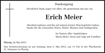 Traueranzeige von Erich Meier von TRIERISCHER VOLKSFREUND