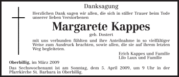 Traueranzeige von Margarete Kappes von TRIERISCHER VOLKSFREUND