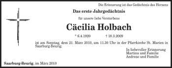 Traueranzeige von Cäcilia Holbach von TRIERISCHER VOLKSFREUND