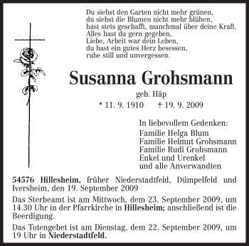 Traueranzeige von Susanna Grohsmann von TRIERISCHER VOLKSFREUND