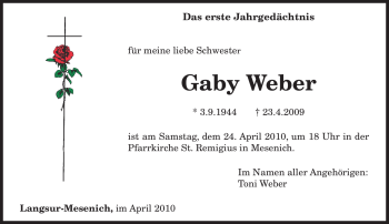 Traueranzeige von Gaby Weber von TRIERISCHER VOLKSFREUND