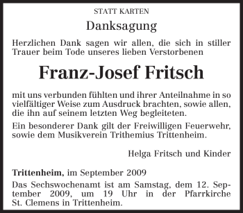 Traueranzeige von Franz-Josef Fritsch von TRIERISCHER VOLKSFREUND