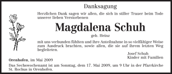 Traueranzeige von Magdalena Schuh von TRIERISCHER VOLKSFREUND