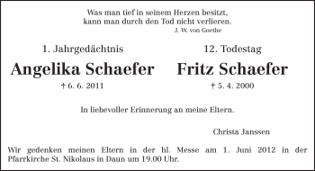 Traueranzeige von Fritz Schaefer von TRIERISCHER VOLKSFREUND