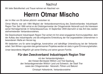 Traueranzeige von Otmar Mischo von TRIERISCHER VOLKSFREUND