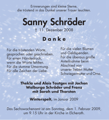 Traueranzeige von Sanny Schröder von TRIERISCHER VOLKSFREUND