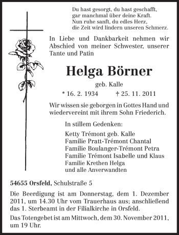 Traueranzeige von Helga Börner von TRIERISCHER VOLKSFREUND