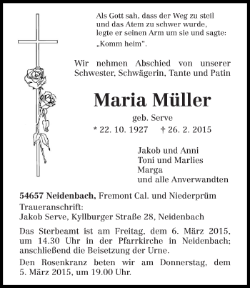 Traueranzeige von Maria Müller von trierischer_volksfreund