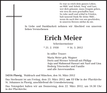 Traueranzeige von Erich Meier von TRIERISCHER VOLKSFREUND