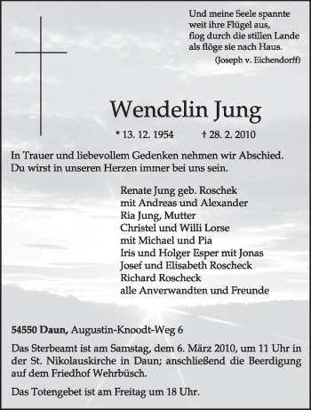 Traueranzeige von Wendelin Jung von TRIERISCHER VOLKSFREUND