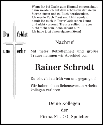 Traueranzeige von Rainer Schrodt von trierischer_volksfreund