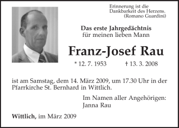 Traueranzeige von Franz-Josef Rau von TRIERISCHER VOLKSFREUND