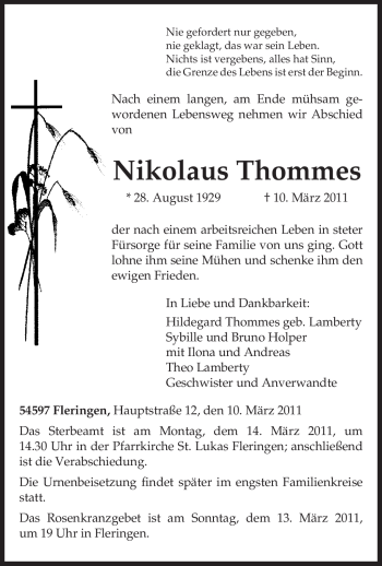 Traueranzeige von Nikolaus Thommes von TRIERISCHER VOLKSFREUND