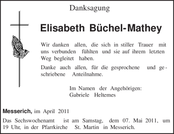 Traueranzeige von Elisabeth Büchel-Mathey von TRIERISCHER VOLKSFREUND