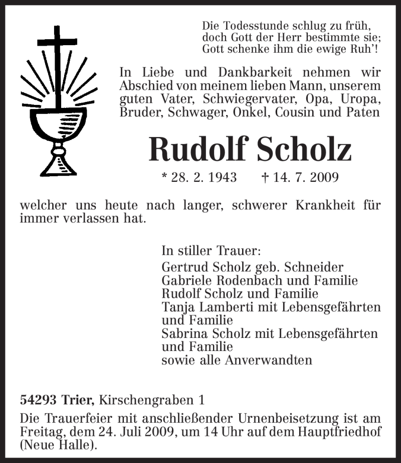  Traueranzeige für Rudolf Scholz vom 20.07.2009 aus TRIERISCHER VOLKSFREUND