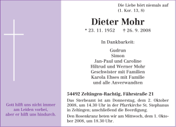 Traueranzeige von Dieter Mohr von TRIERISCHER VOLKSFREUND
