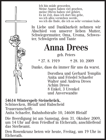 Traueranzeige von Anna Drees von TRIERISCHER VOLKSFREUND