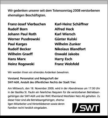 Traueranzeige von Franz-Josef Vierbuchen von TRIERISCHER VOLKSFREUND