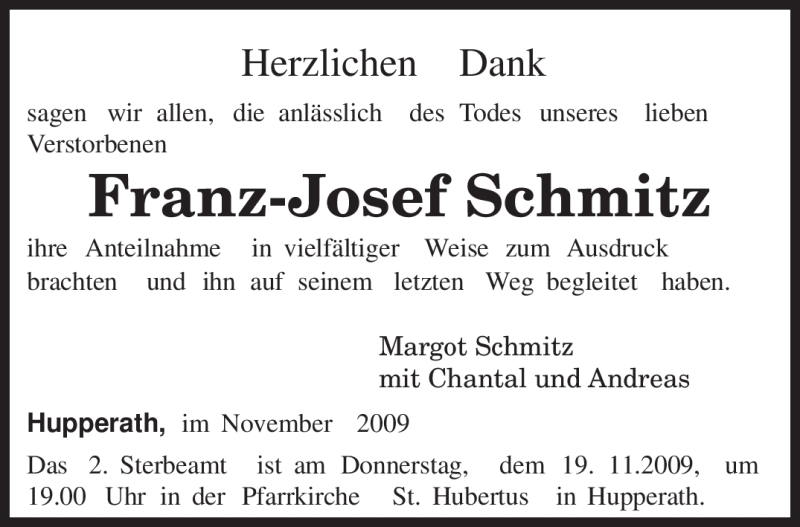  Traueranzeige für Franz-Josef Schmitz vom 18.11.2009 aus TRIERISCHER VOLKSFREUND