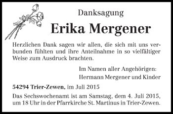 Traueranzeige von Erika Mergener von trierischer_volksfreund