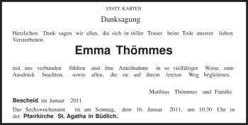 Traueranzeige von Emma Thömmes von TRIERISCHER VOLKSFREUND