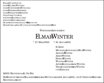 Traueranzeige von Elmar Winter von TRIERISCHER VOLKSFREUND