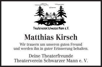 Traueranzeige von Matthias Kirsch von TRIERISCHER VOLKSFREUND
