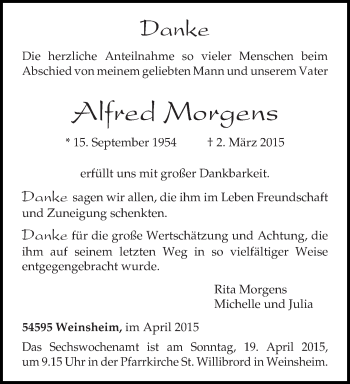 Traueranzeige von Alfred Morgens von trierischer_volksfreund