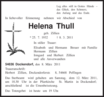 Traueranzeige von Helena Thull von TRIERISCHER VOLKSFREUND