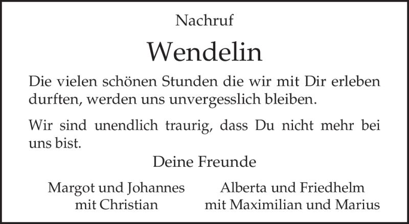  Traueranzeige für Wendelin  vom 03.03.2010 aus TRIERISCHER VOLKSFREUND