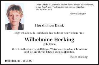 Traueranzeige von Wilhelmine Hecking von TRIERISCHER VOLKSFREUND