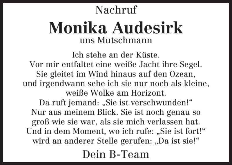  Traueranzeige für Monika Audesirk vom 01.07.2009 aus TRIERISCHER VOLKSFREUND