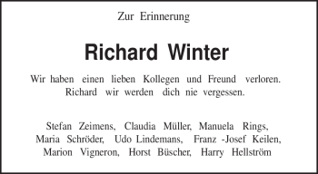 Traueranzeige von Richard Winter von TRIERISCHER VOLKSFREUND