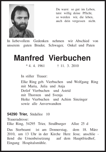 Traueranzeige von Manfred Vierbuchen von TRIERISCHER VOLKSFREUND