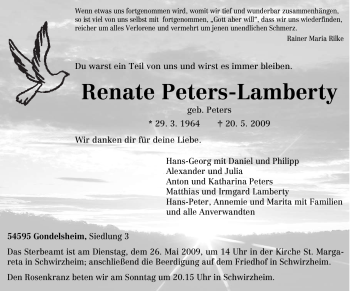 Traueranzeige von Renate Peters-Lamberty von TRIERISCHER VOLKSFREUND