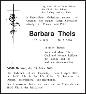 Traueranzeige von Barbara Theis von TRIERISCHER VOLKSFREUND