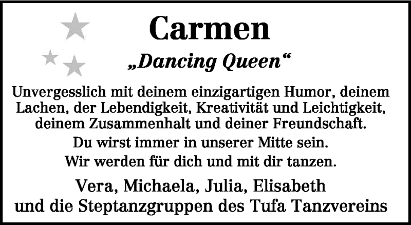  Traueranzeige für Carmen Fischer vom 05.08.2010 aus TRIERISCHER VOLKSFREUND
