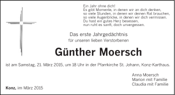 Traueranzeige von Günther Moersch von trierischer_volksfreund