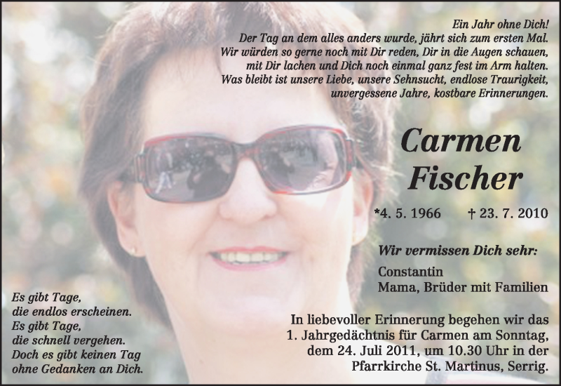  Traueranzeige für Carmen Fischer vom 20.07.2011 aus TRIERISCHER VOLKSFREUND