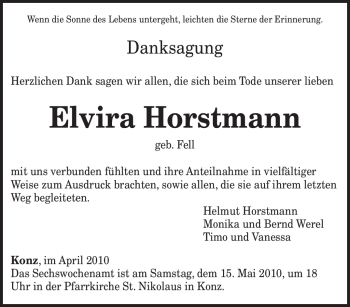 Traueranzeige von Elvira Horstmann von TRIERISCHER VOLKSFREUND