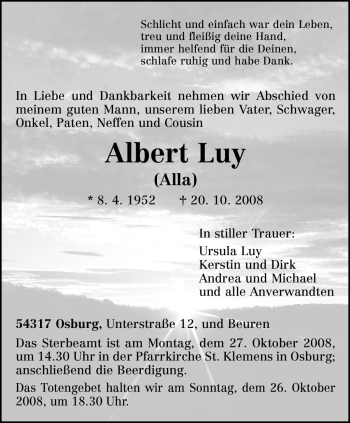 Traueranzeige von Albert Luy von TRIERISCHER VOLKSFREUND