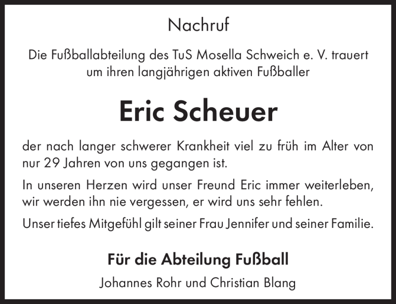  Traueranzeige für Eric Scheuer vom 01.08.2012 aus TRIERISCHER VOLKSFREUND