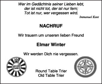 Traueranzeige von Elmar Winter von TRIERISCHER VOLKSFREUND