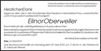 Traueranzeige von Elinor Oberweiler von TRIERISCHER VOLKSFREUND