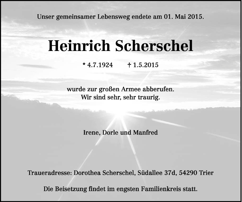  Traueranzeige für Heinrich Scherschel vom 09.05.2015 aus trierischer_volksfreund