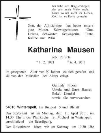 Traueranzeige von Katharina Mausen von TRIERISCHER VOLKSFREUND