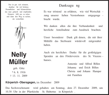 Traueranzeige von Nelly Müller von TRIERISCHER VOLKSFREUND